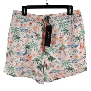 Gottex Mens Swim Trunks White Tropical Island Size Large Palm Trees